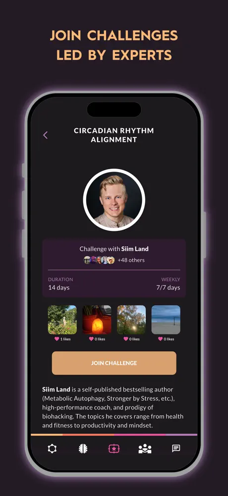 An expert-led circadian rhythm challenge in the app